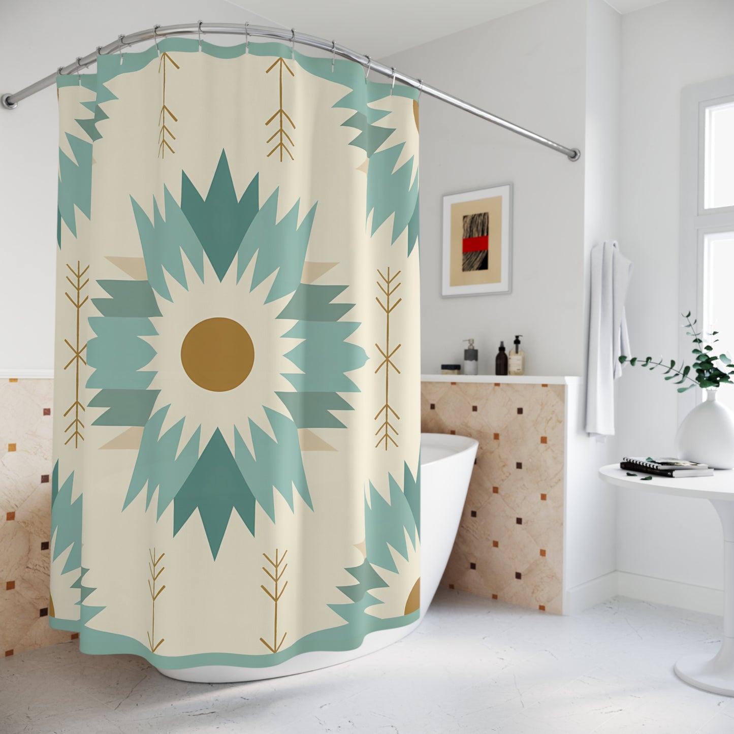 Boho Floral Shower Curtain - Southwestern Bathroom Decor, Vibrant Shower Curtain, Nature Inspired, Gift for Her, Modern Home Decor - LOLA VEGAS ART