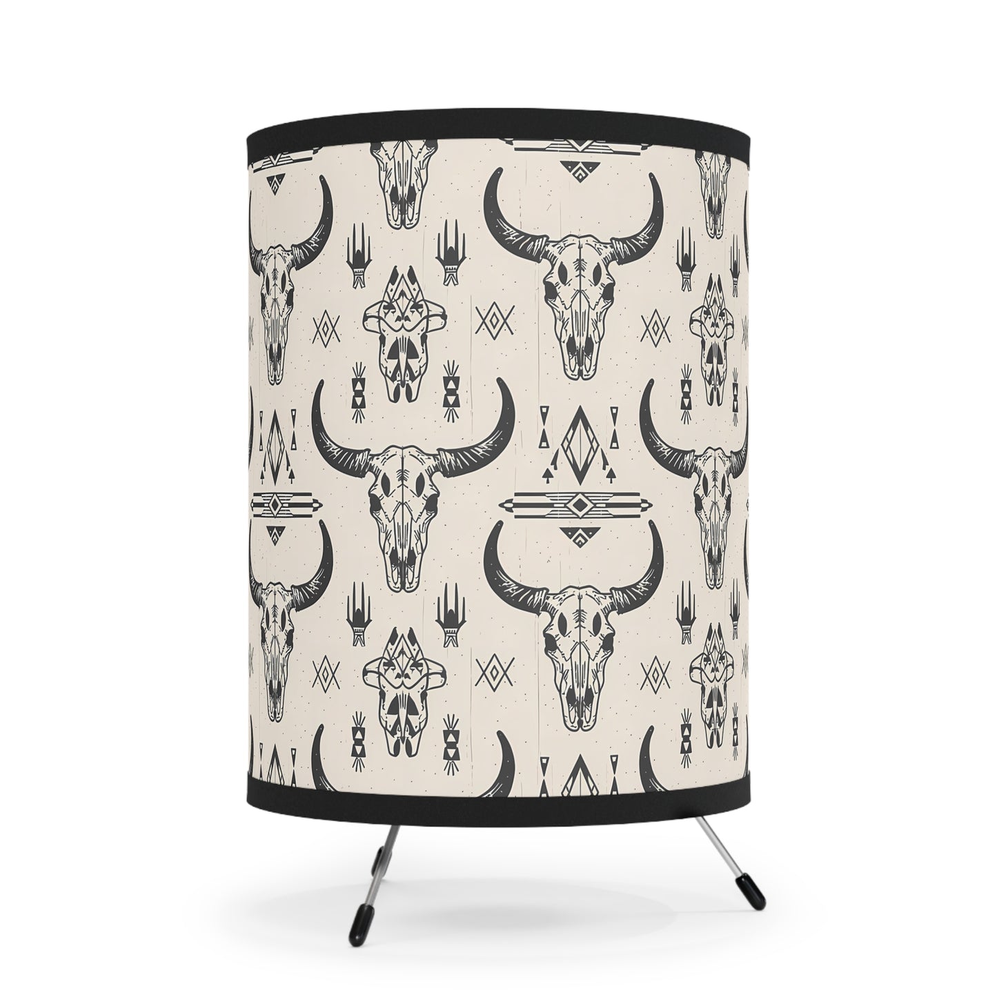 Boho Style Tripod Lamp, Rustic Home Decor, Modern Lighting, Cow Skull Print, Festival Vibes, Unique Gift Idea, Cowboy Decor, Southwestern - LOLA VEGAS ART