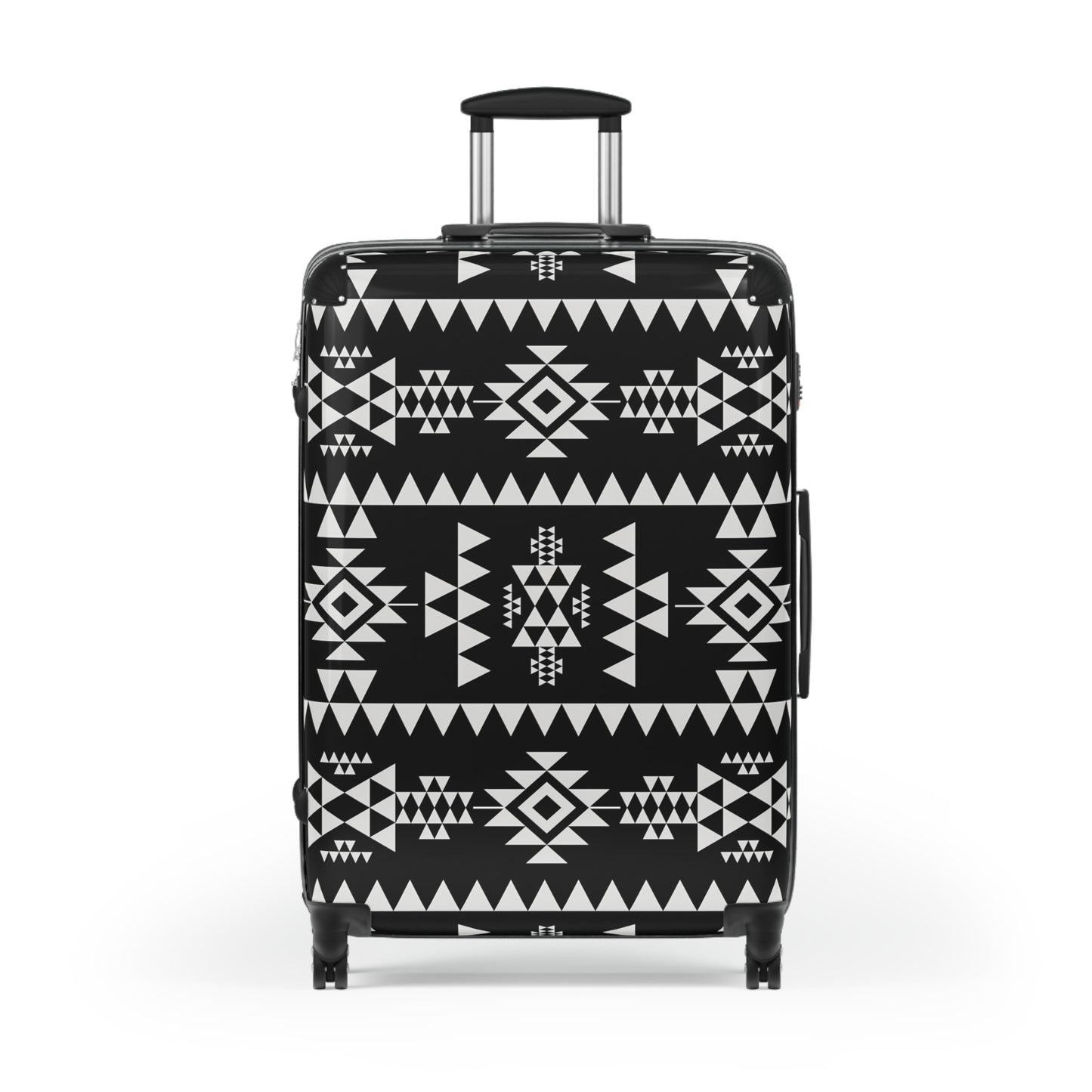 Trendy Black and Tribal White Patterned Suitcase for Stylish Travelers, Carry-On Luggage, Travel Gift, Vacation Essentials, Modern Design - LOLA VEGAS ART