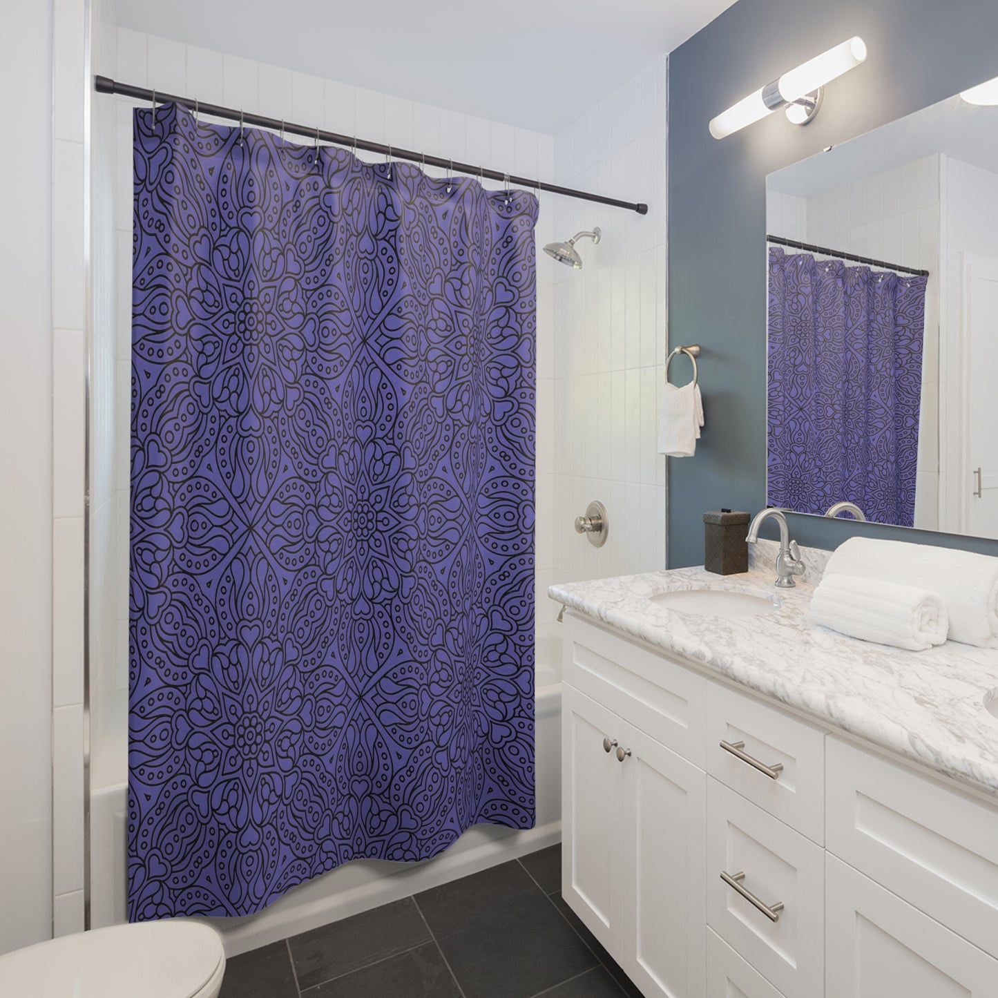 Boho Patterned Shower Curtain, Elegant Bathroom Decor, Mandala Design, Home Spa Vibe, Gift for Yoga Lovers, Unique Home Accessories - LOLA VEGAS ART