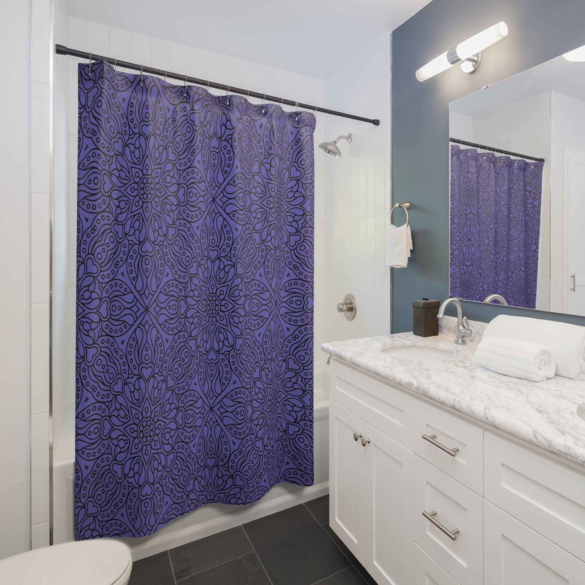 Boho Patterned Shower Curtain, Elegant Bathroom Decor, Mandala Design, Home Spa Vibe, Gift for Yoga Lovers, Unique Home Accessories - LOLA VEGAS ART
