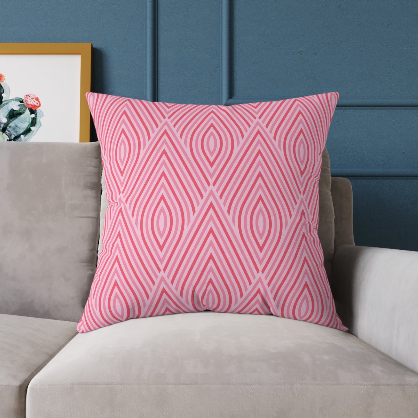 Pink Geometric Ikat Pattern Square Pillow | Decorative Throw Pillow