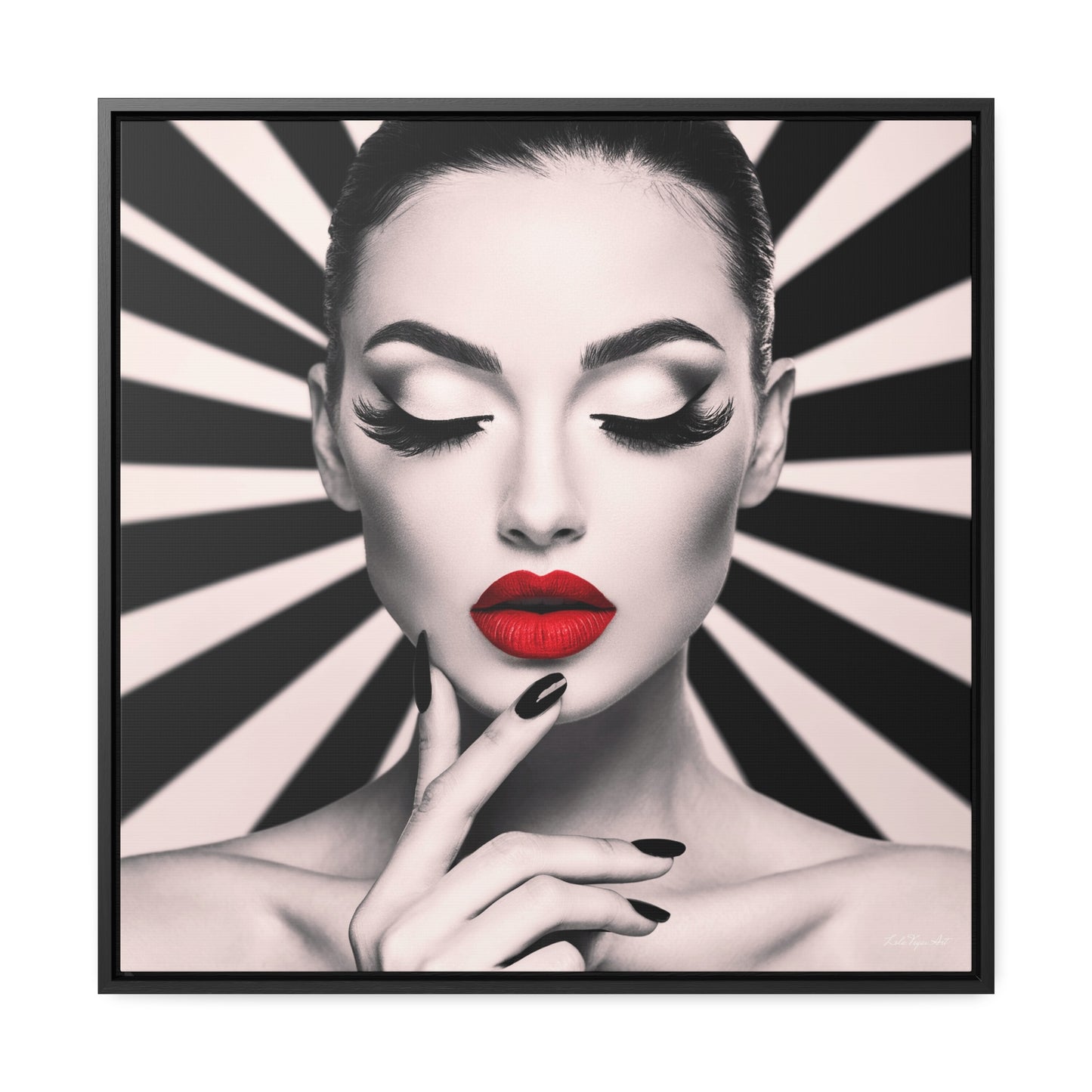 Fashionista Square Frame Canvas Wall Art, Hypnotic Woman Red Lipstick Fine Art Print, Dramatic Glam Decor, Gallery Canvas Wraps, Square - LOLA VEGAS ART