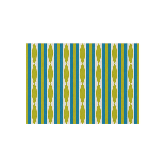 Midcentury Leaf Stripe Outdoor Rug | Patio Mat, Green Blue Linear Pattern