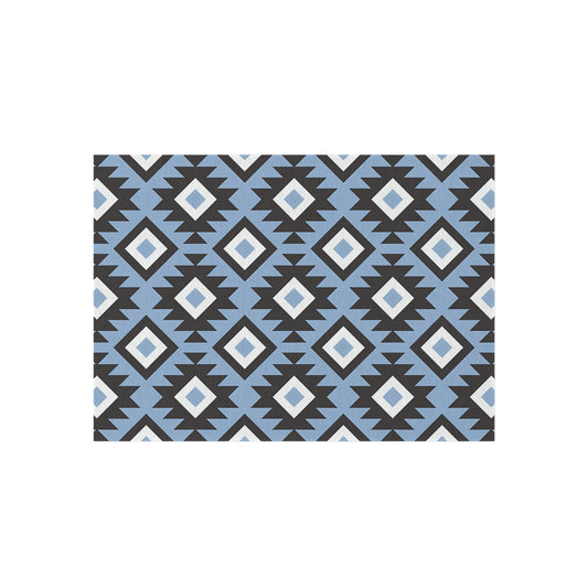 Southwestern Diamond Pattern Outdoor/Indoor Rug | Blue Black Geometric Patio Mat