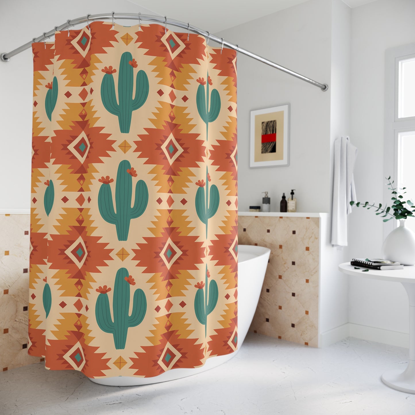 Boho Cactus Shower Curtain - Southwestern Desert Decor, Bathroom Makeover, Modern Farmhouse Style, Rustic Home, Gift Idea - LOLA VEGAS ART