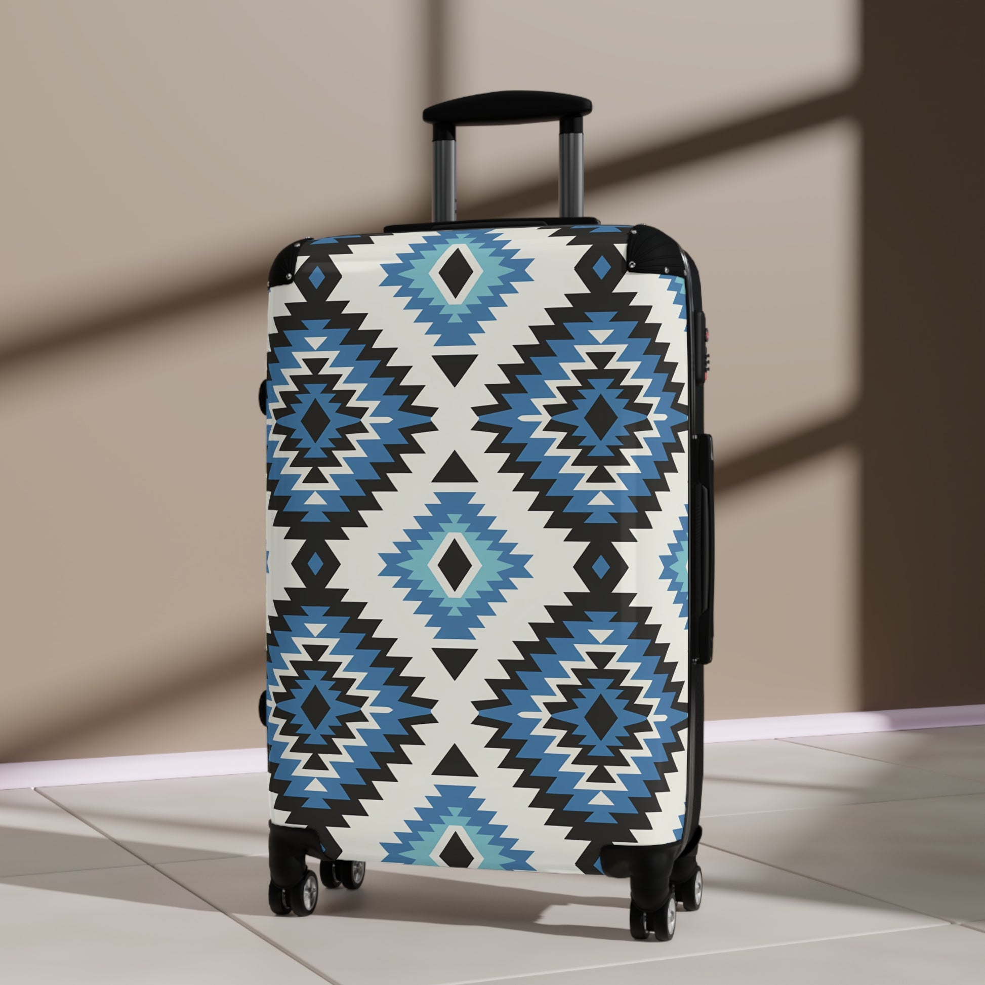 Trendy Suitcase with Geometric Design, Luggage for Travelers, Stylish Carry-On for Vacations, Unique Travel Gift, Adventure Ready - LOLA VEGAS ART