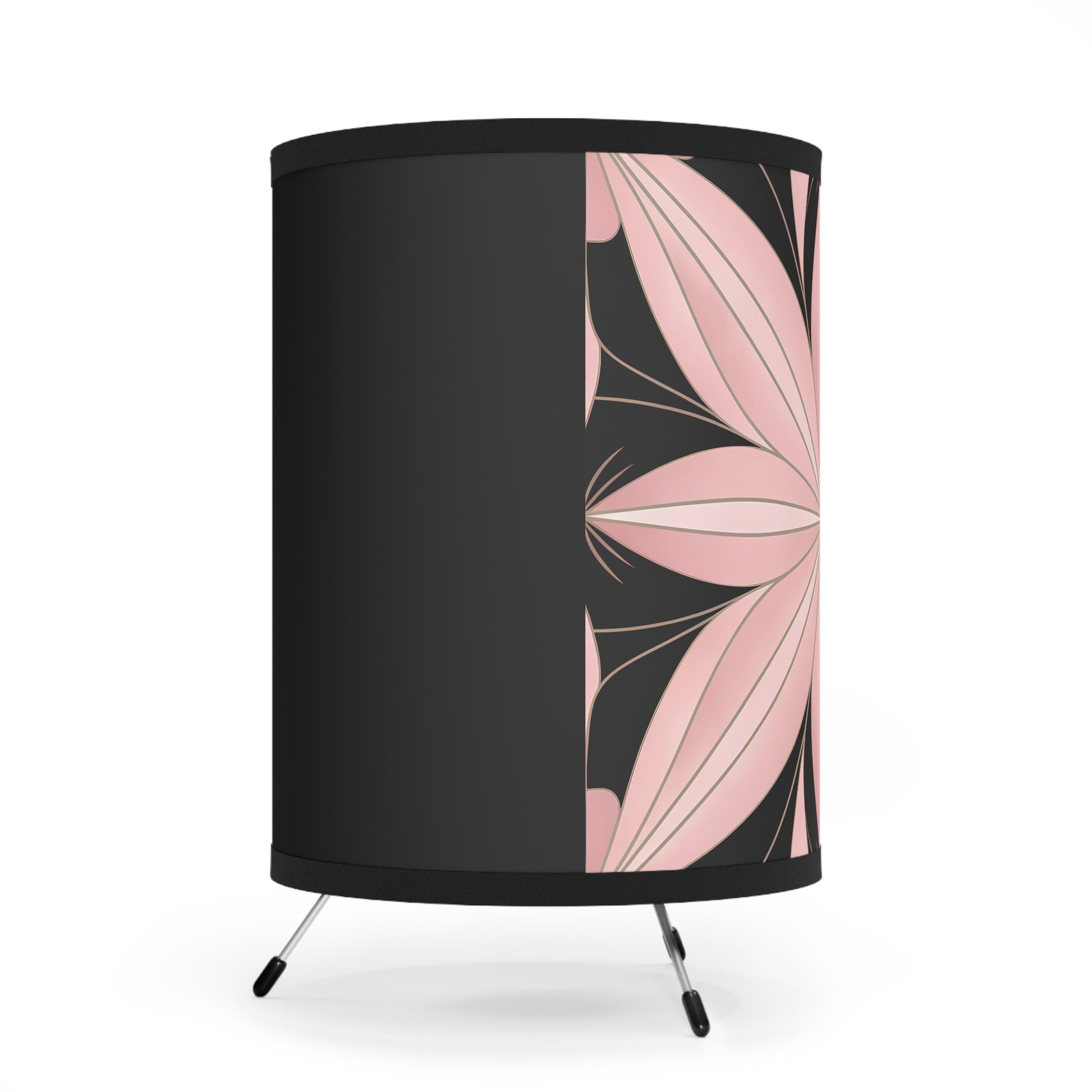 Table Lamp, Pink Art Deco Flower Hollywood Regency, Art Nouveau Home Decor, Tripod lamp with High-Res Printed Shade, US/CA Plug - LOLA VEGAS ART
