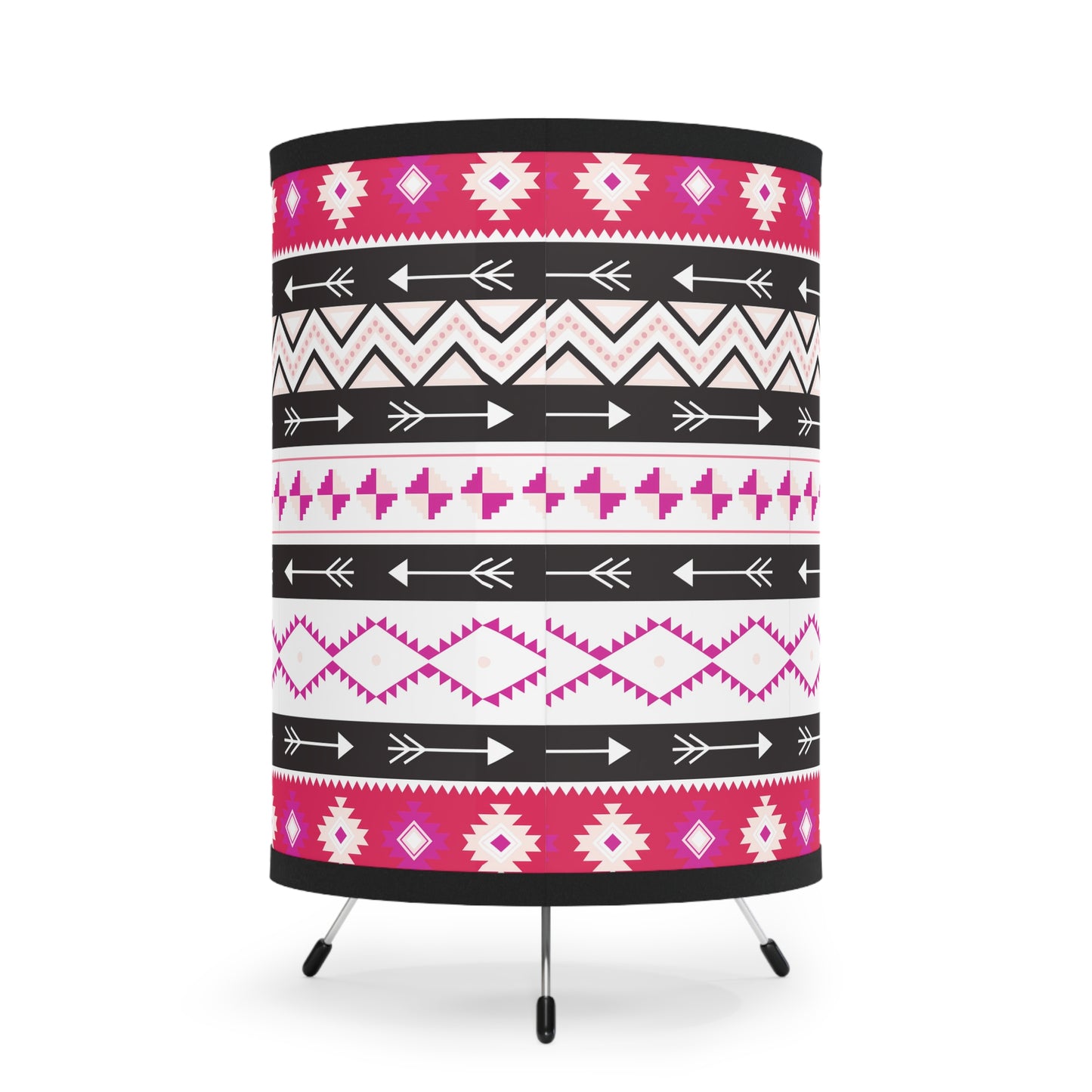 Pink and Black Tribal Print Tripod Lamp - Bohemian Home Decor, Modern Lighting, Unique Gift, Ethnic Style, Living Room Accent