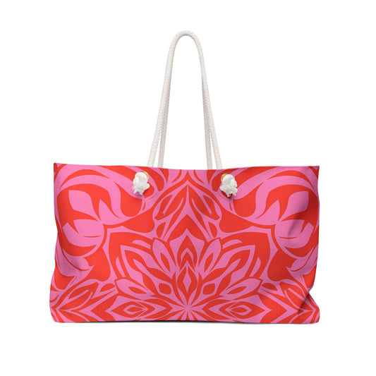 Boho Weekender Bag, Pink Orange Travel Bag, Feminine Overnight Bag, Large Bohemian Tote, Stylish Weekend Duffel, Hippie Getaway Carry-on, - LOLA VEGAS ART