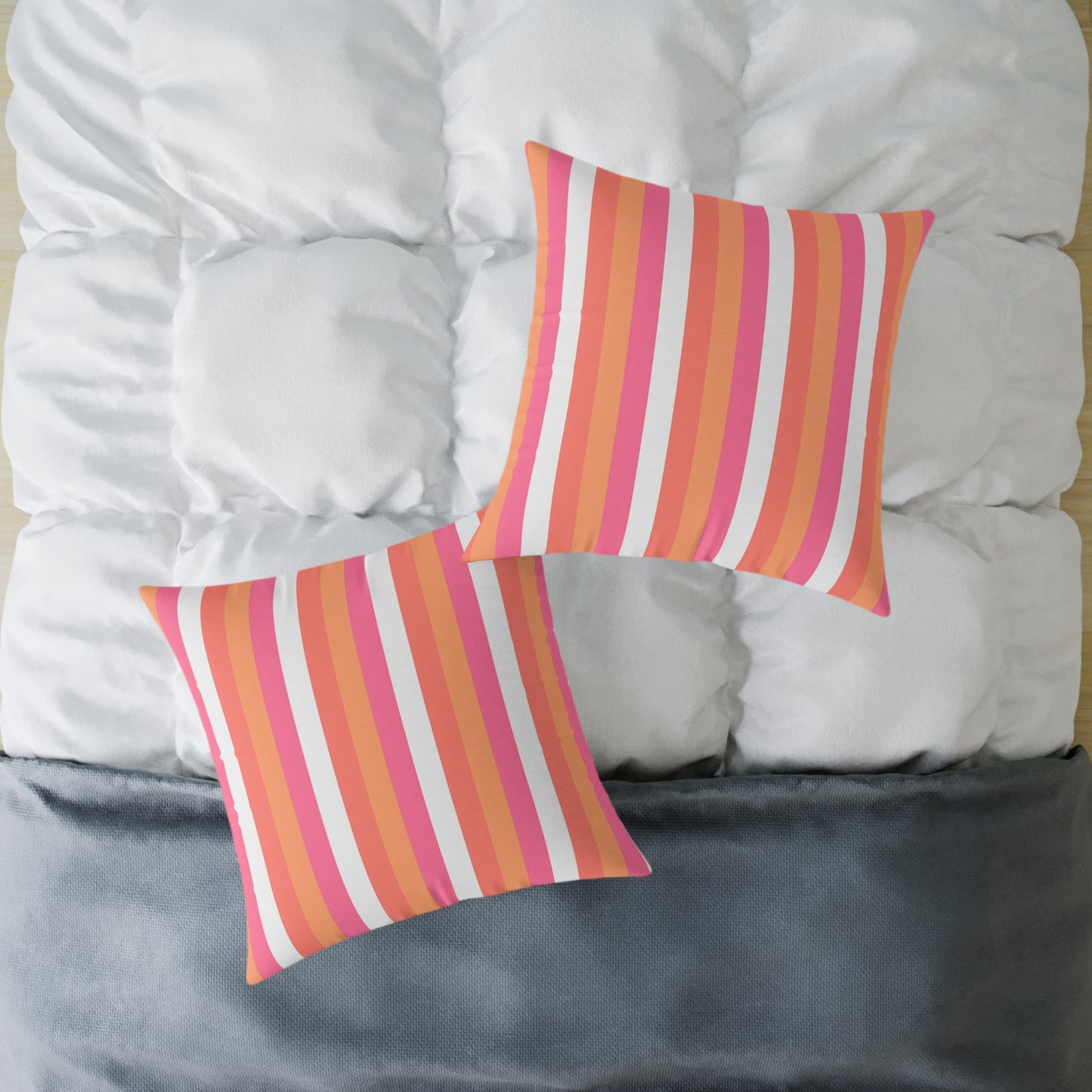 Pink Orange Stripe Square Pillow | Colorful Striped Throw Pillow