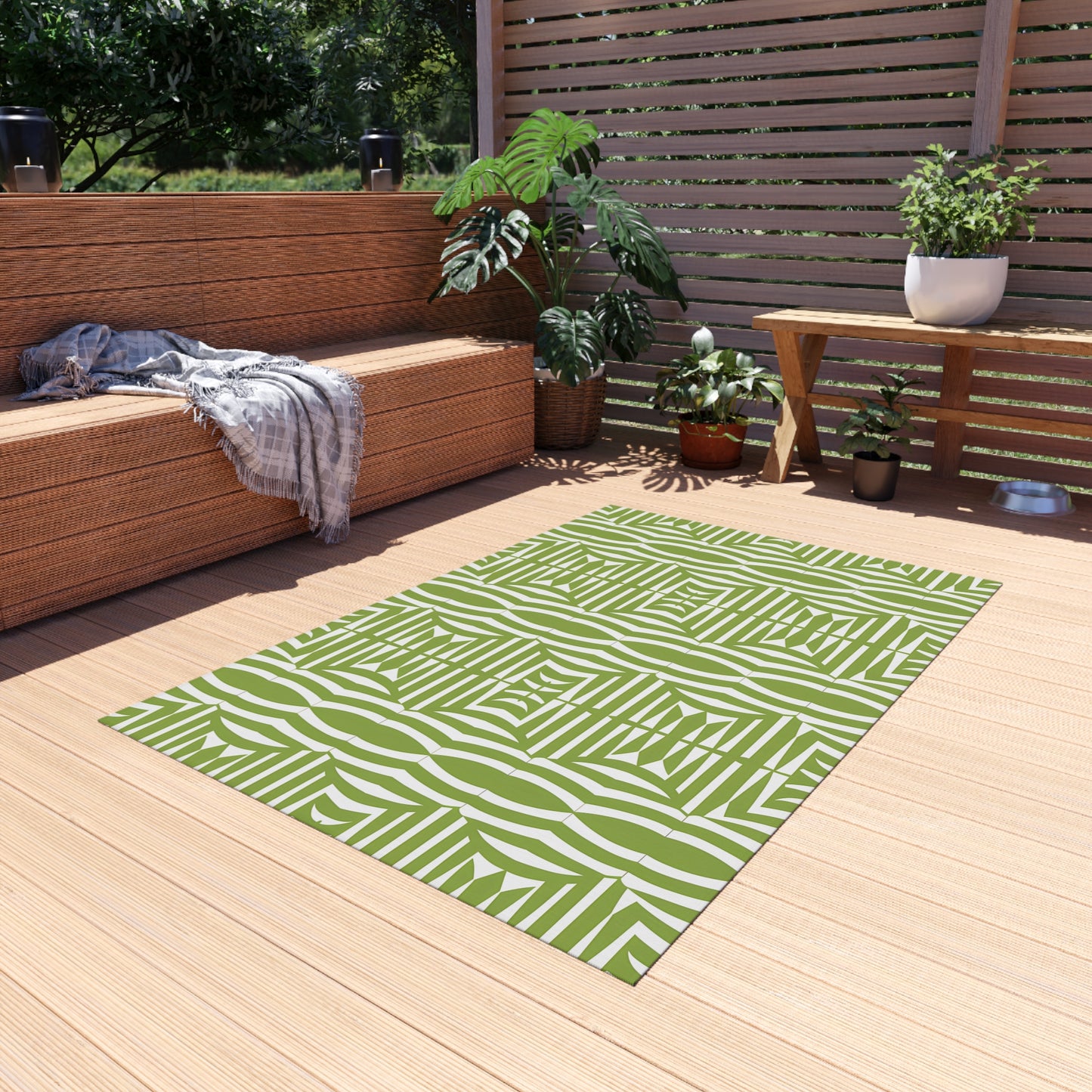 Green and White Stylish Outdoor/Indoor Rug, Patio Decor, Garden Area Rug, Outdoor Living, Summer BBQ Accessories, Boho Home Decor