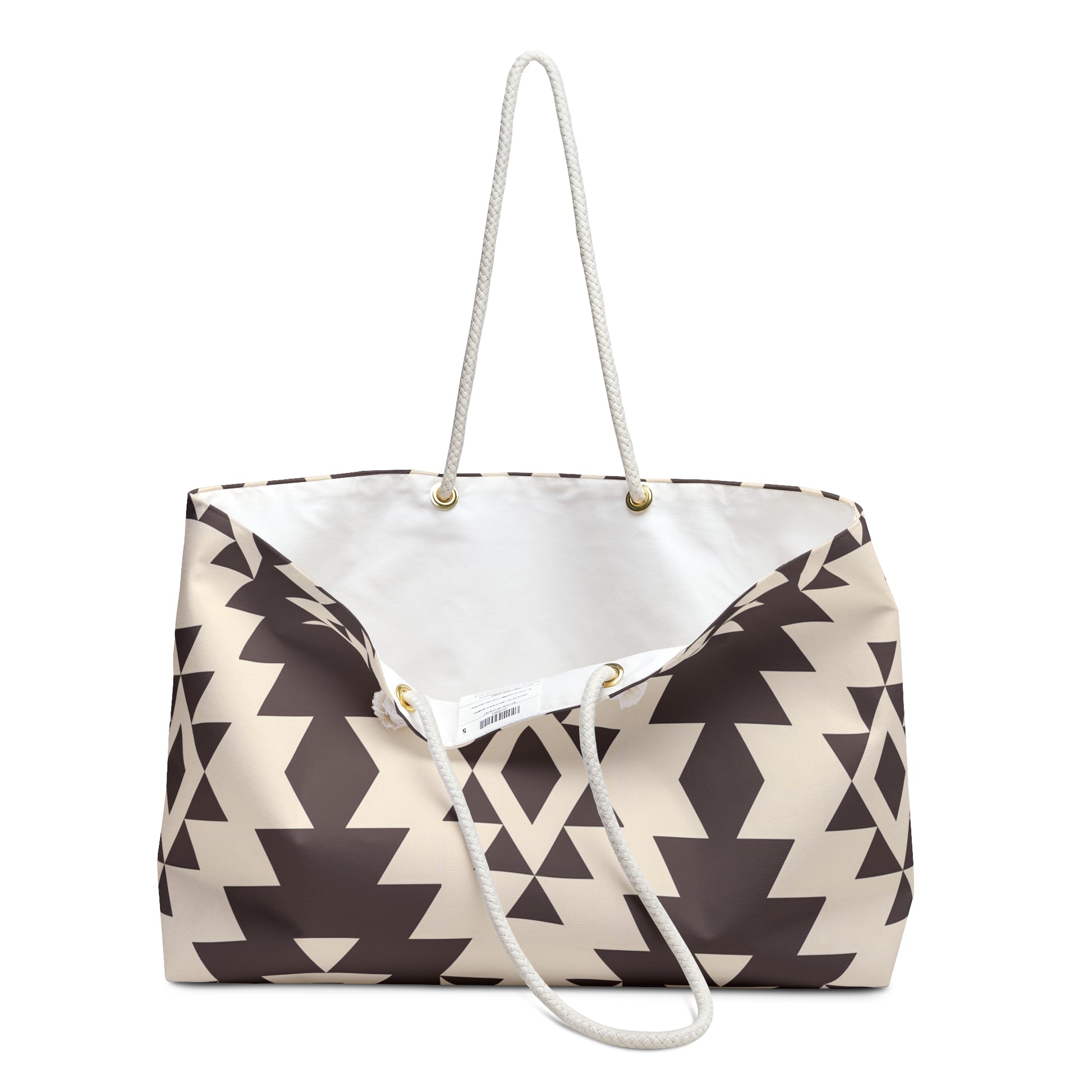 Brown and Beige Tribal Pattern Weekender Bag, Boho Tote, Travel Bag, Overnight Tote, Beach Bag, Modern Chic Style, Tribal Gift - LOLA VEGAS ART