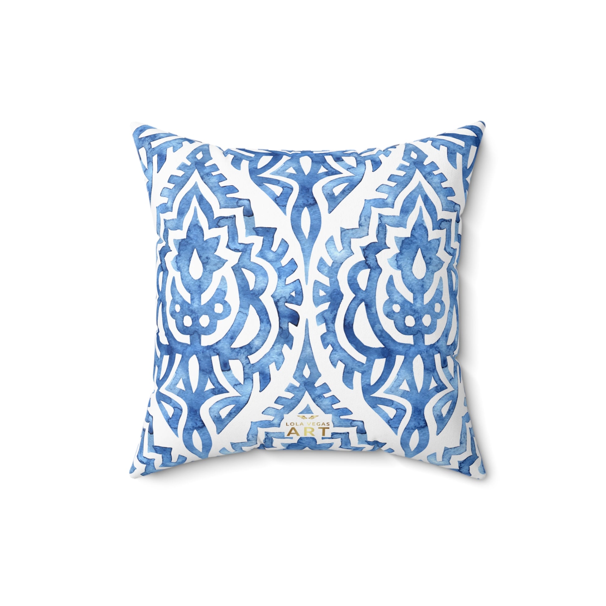 Boho Blue Decorative Pillow, Cozy Home Decor, Modern Accent Cushion, Gift for Her, Living Room Throw Pillow - LOLA VEGAS ART