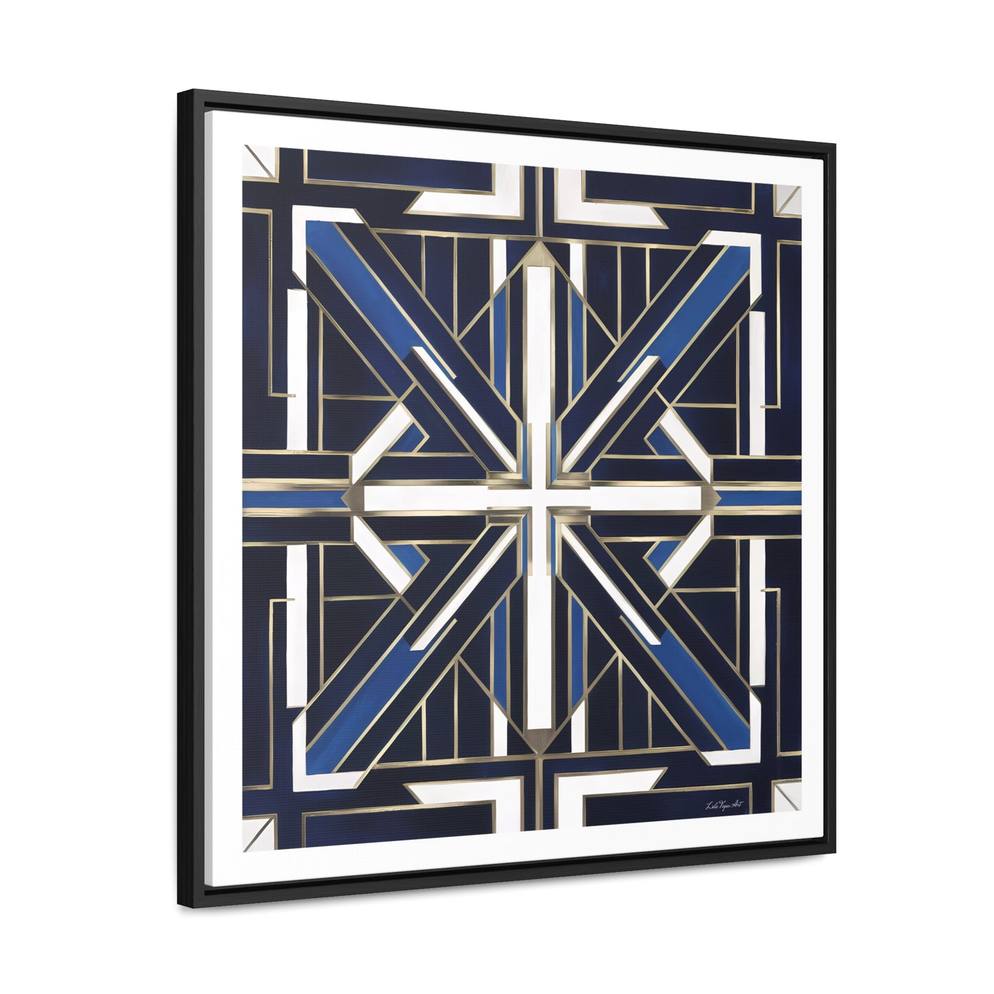 Art Deco Square Frame Canvas Wall Art, Blue and White Gallery Canvas Wraps, Home Decor, Geometric Design, Modern Wall Hanging, Office Decor - LOLA VEGAS ART