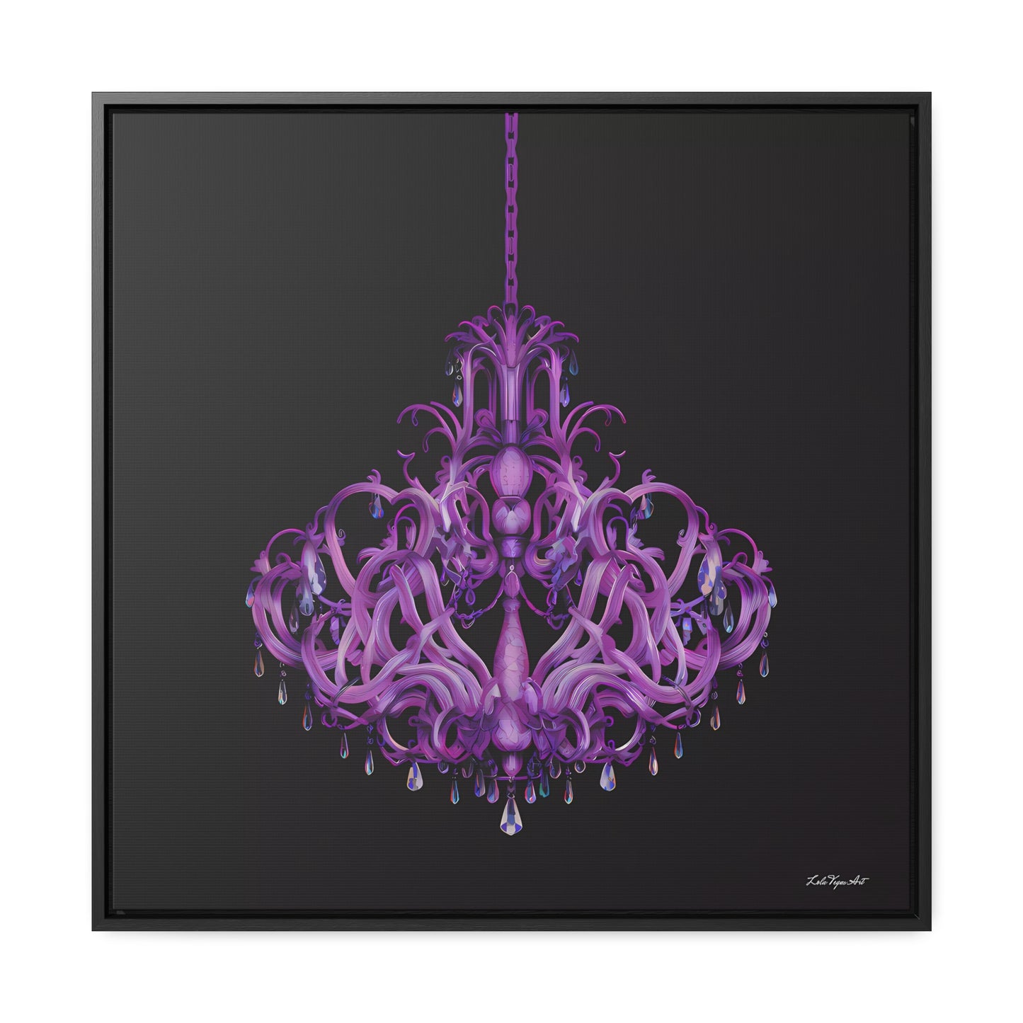 Gothic Crystal Chandelier Square Canvas, Elegant Dramatic Wall Art - Gallery Wraps, Square Frame, Purple Home Decor, Glamorous Gothic Art, - LOLA VEGAS ART