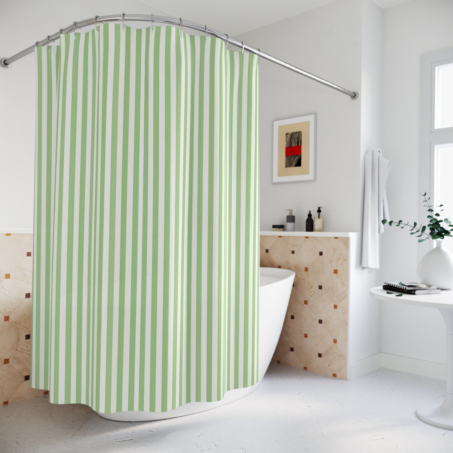 Fresh Green Vertical Stripe Shower Curtain, Nautical Bathroom Decor, Eco-Friendly Home Accessory, Perfect for Spring Refresh, Gift Idea for