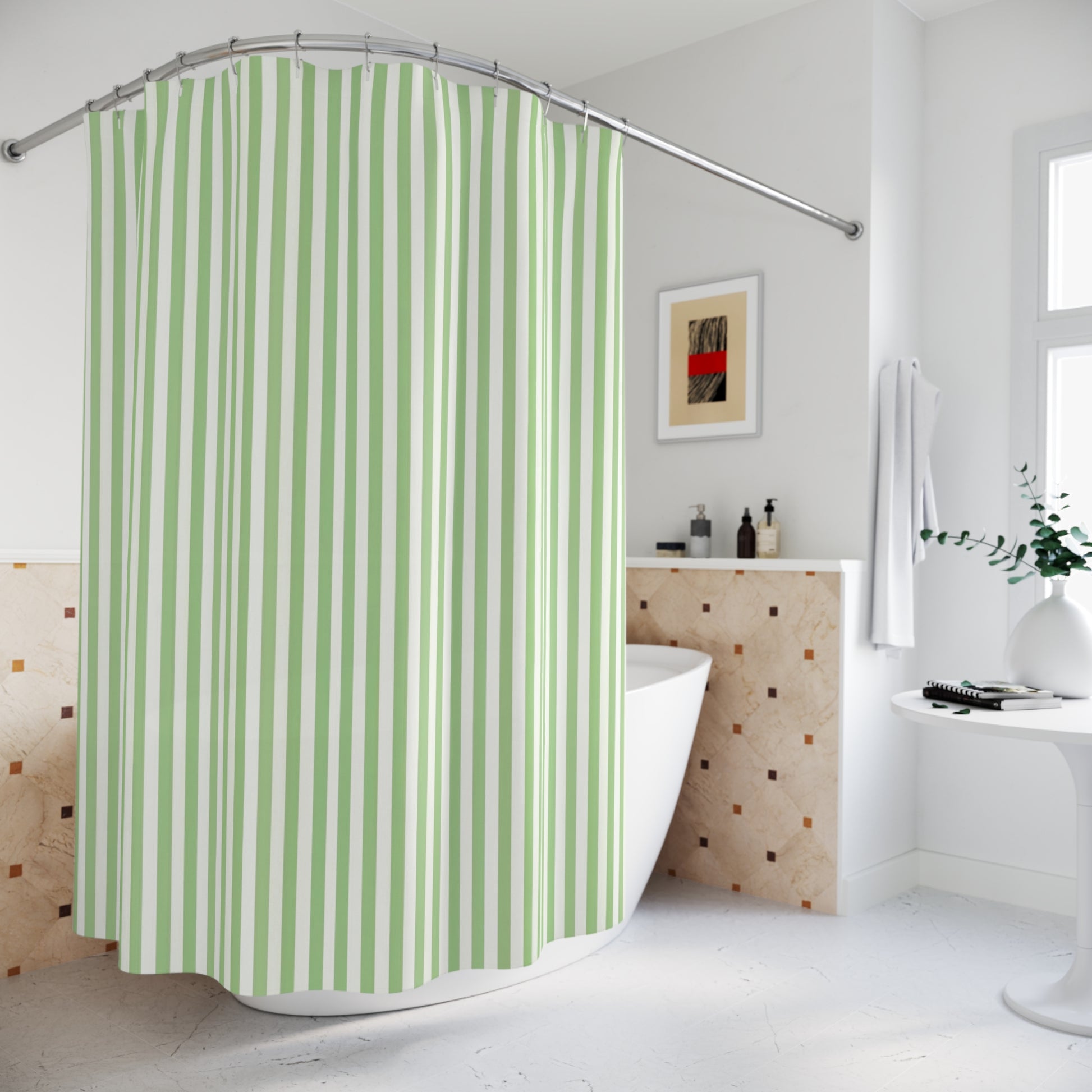 Fresh Green Vertical Stripe Shower Curtain, Nautical Bathroom Decor, Eco-Friendly Home Accessory, Perfect for Spring Refresh, Gift Idea for - LOLA VEGAS ART