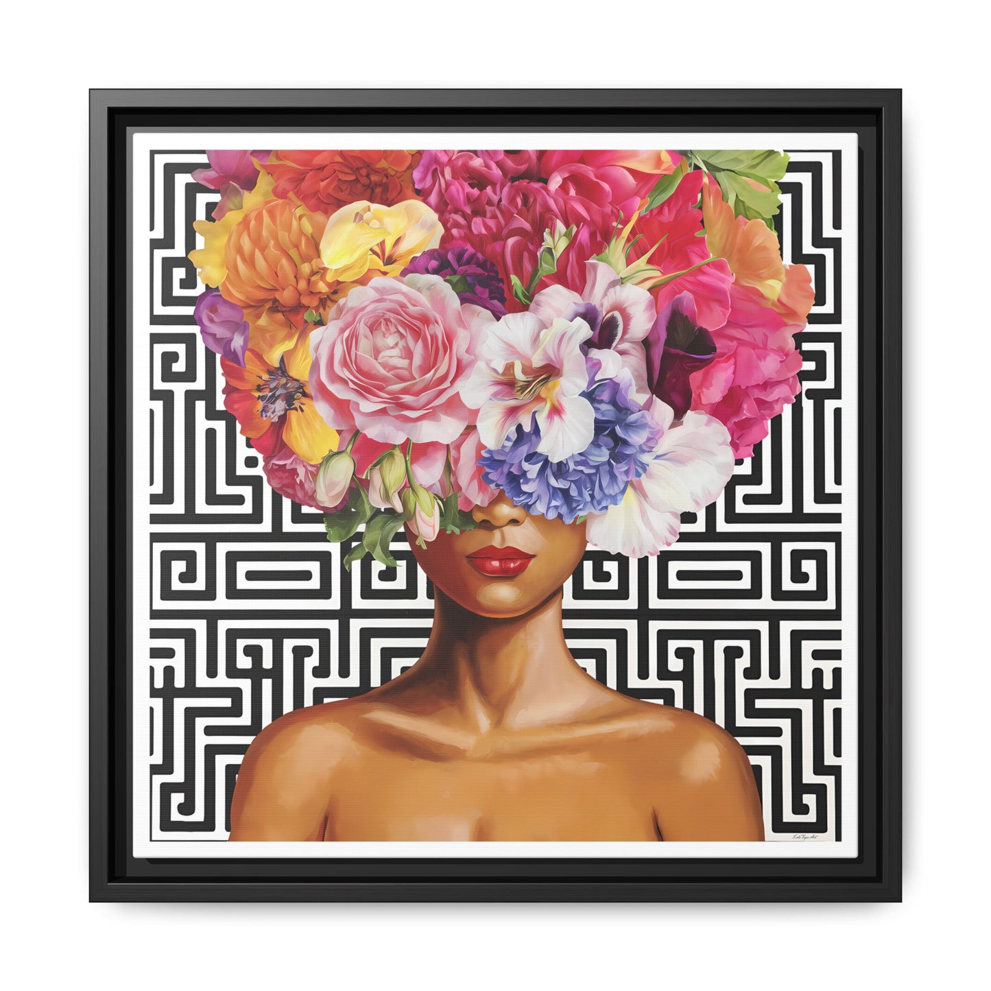 Framed Art Canvas: Vibrant Floral Portrait Decor, Boho Wall Art, Home Gallery, Gift for Her, Inspirational Art, Woman With Flower Head - LOLA VEGAS ART