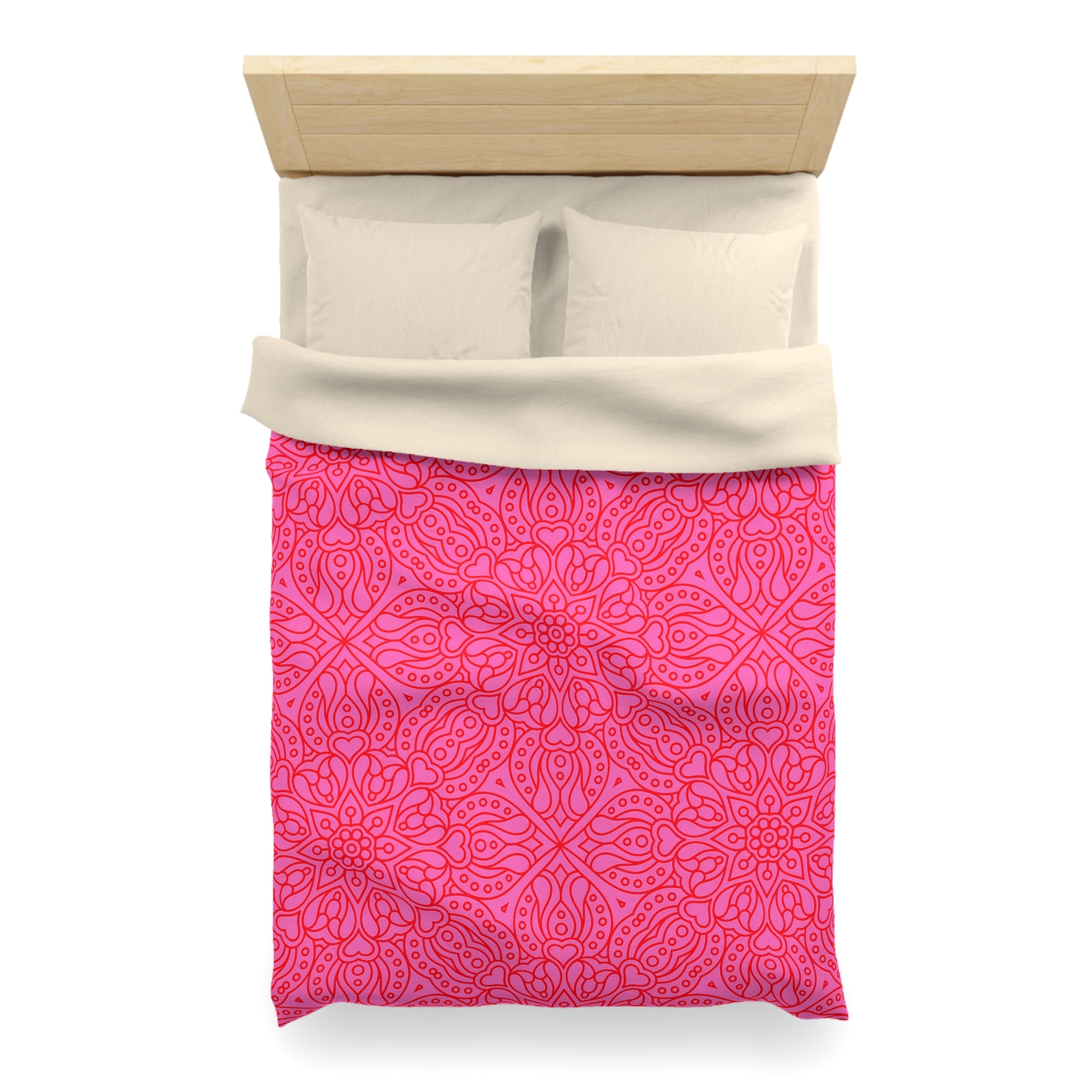 Bright Pink Floral Microfiber Duvet Cover, Cozy Bedding, Home Decor, Boho Chic Bedroom, Pink Mandala Design Bedroom Decor - LOLA VEGAS ART