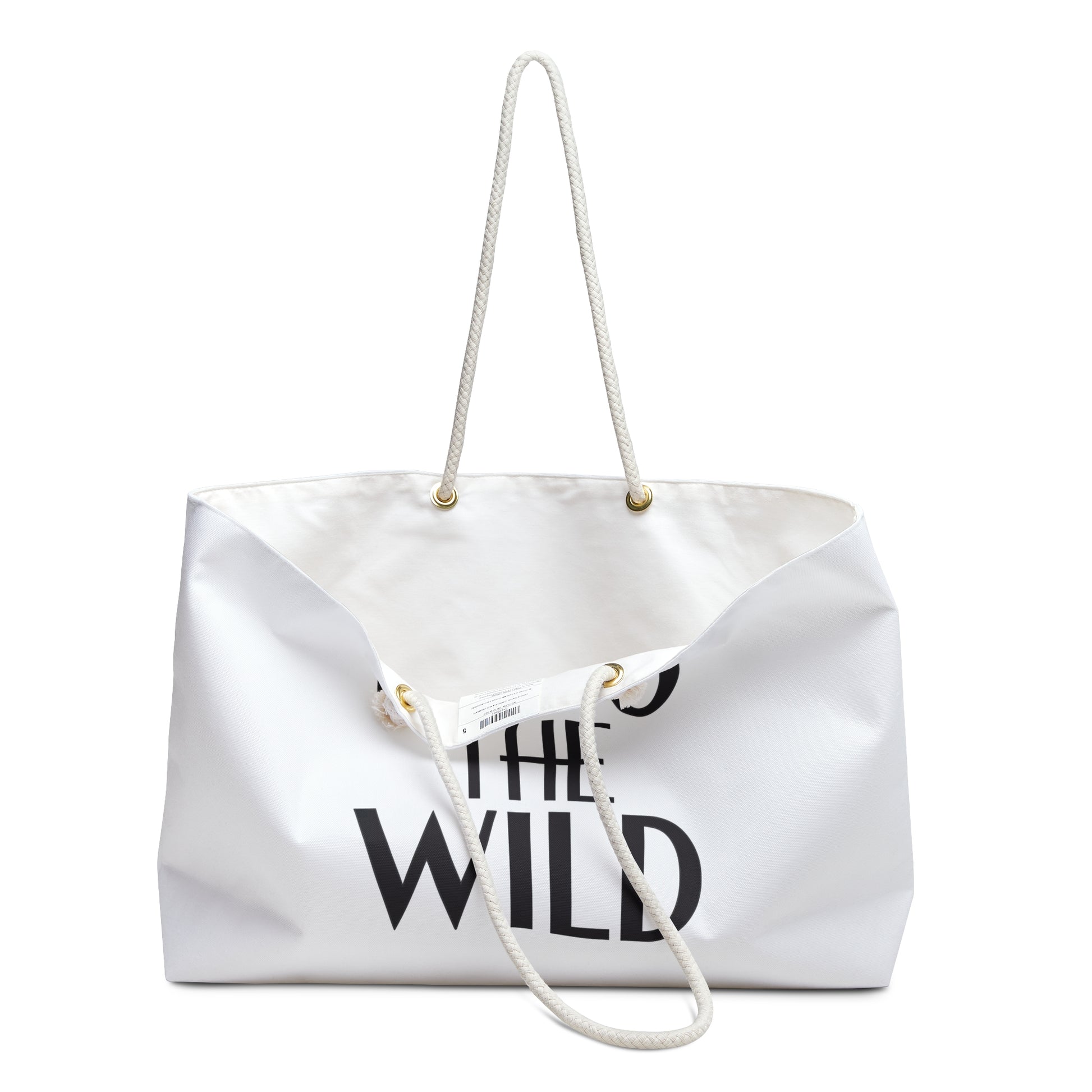 INTO THE WILD Weekender Bag, Oversized White Travel Accessory, Adventure Tote, Wanderlust Duffel, Nature Lover Gift, Outdoor Exploration Bag - LOLA VEGAS ART