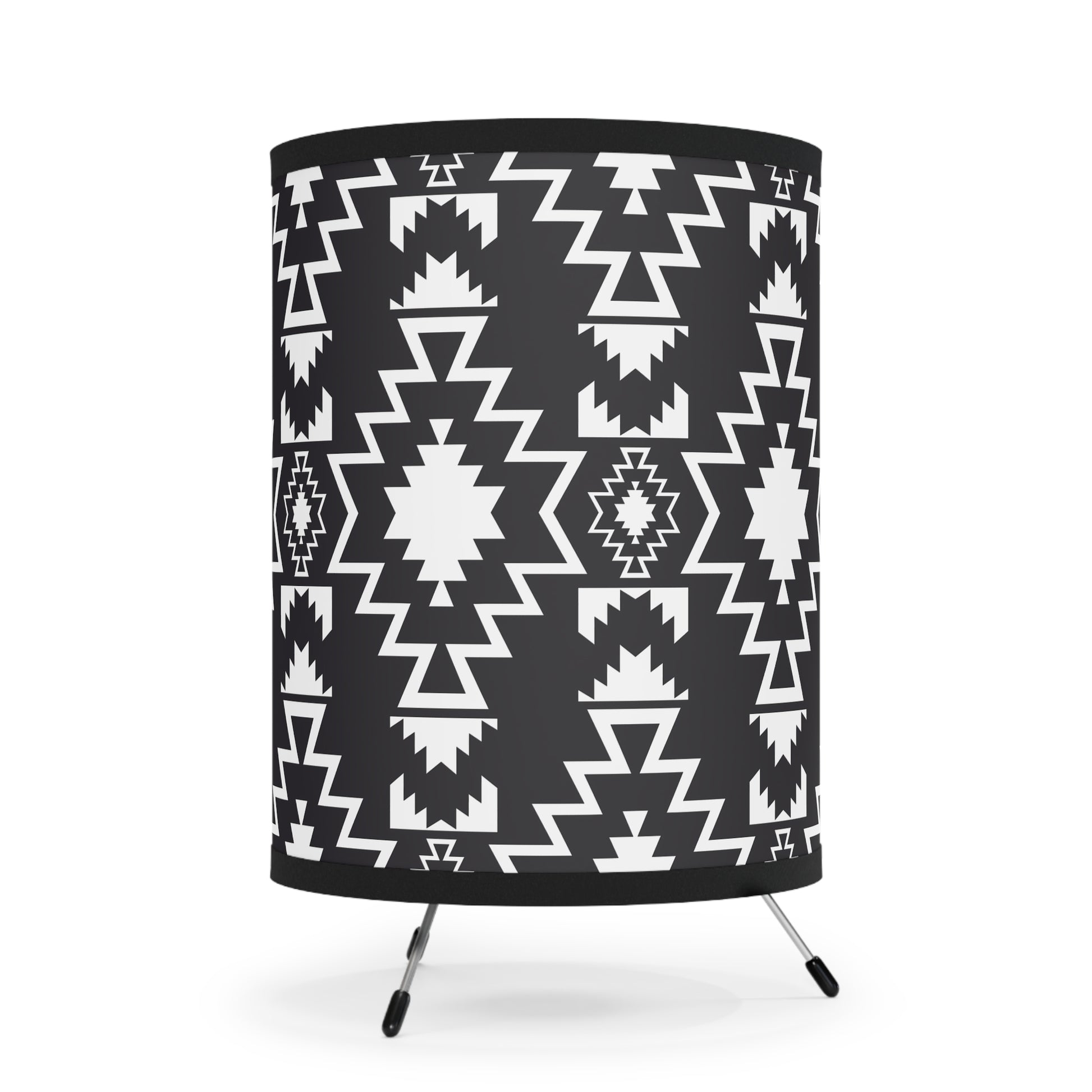 Boho Tripod Lamp - Modern Black and White Shade, Perfect for Living Room, Bedroom, Bohemian Decor, Stylish Lighting - LOLA VEGAS ART