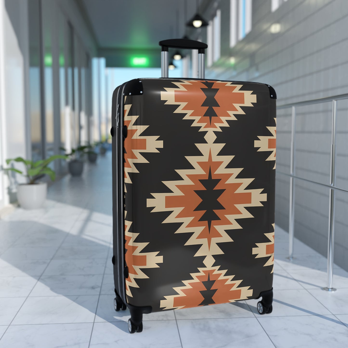 Tribal Pattern Suitcase, Travel Luggage, Bohemian Carry-On, Stylish Black Suitcase with Unique Design, Perfect for Adventurers, Gift for - LOLA VEGAS ART