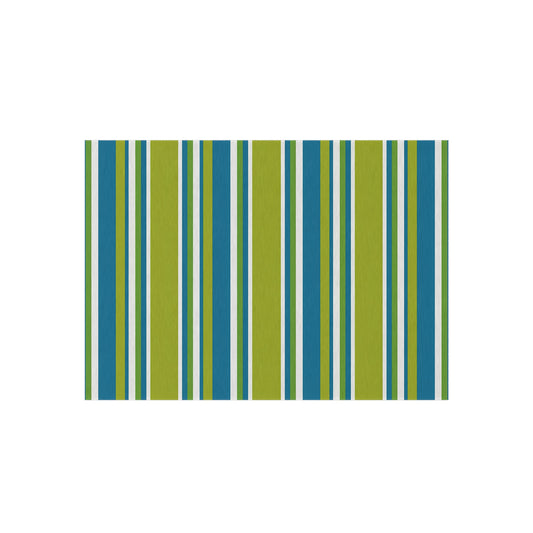 Blue Green White Stripe Outdoor/Indoor Rug | Patio Mat, Weather-Resistant