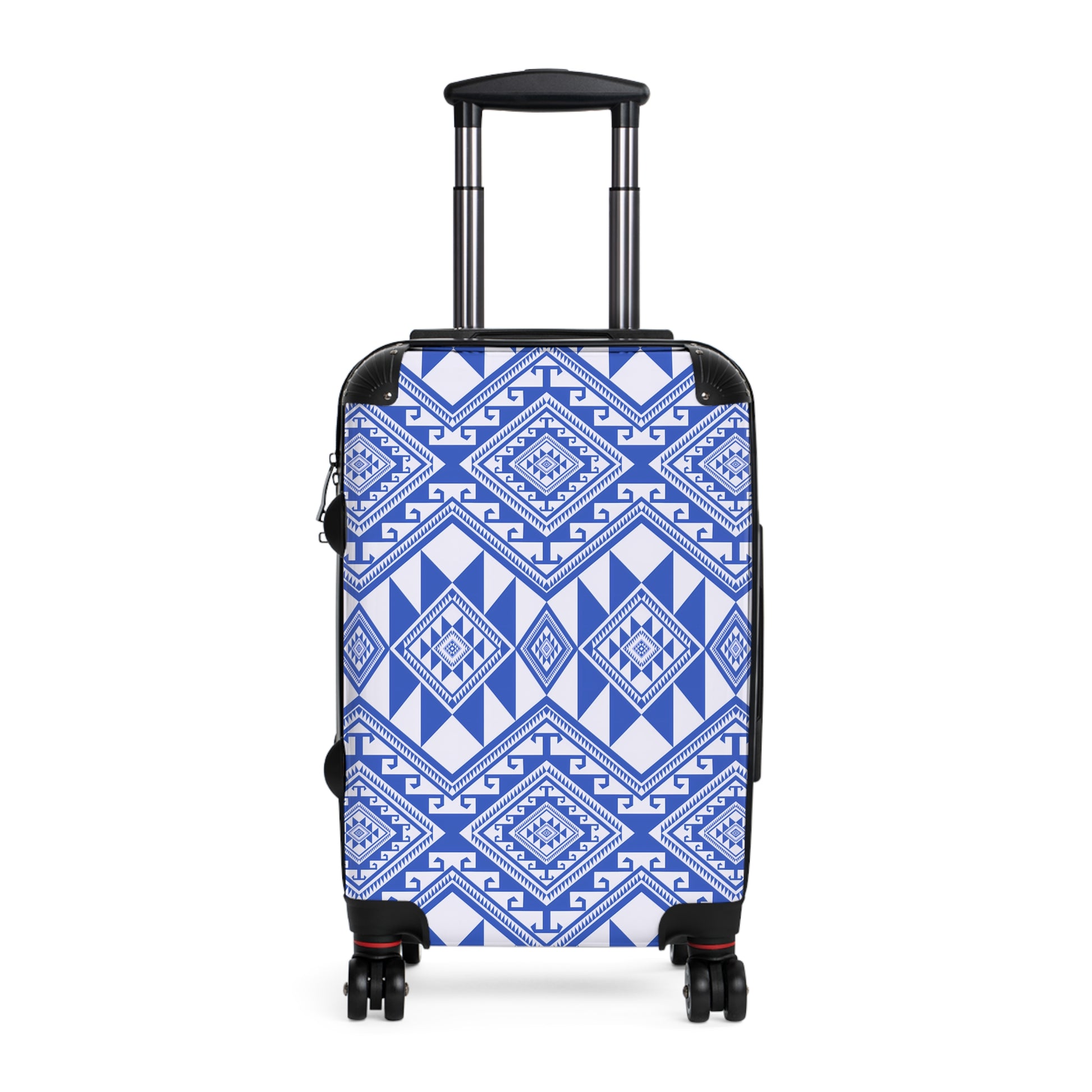 Stylish Suitcase with Blue Geometric Pattern, Travel Luggage, Trendy Carry-On, Vacation Gear, Fashionable Weekend Getaway - LOLA VEGAS ART