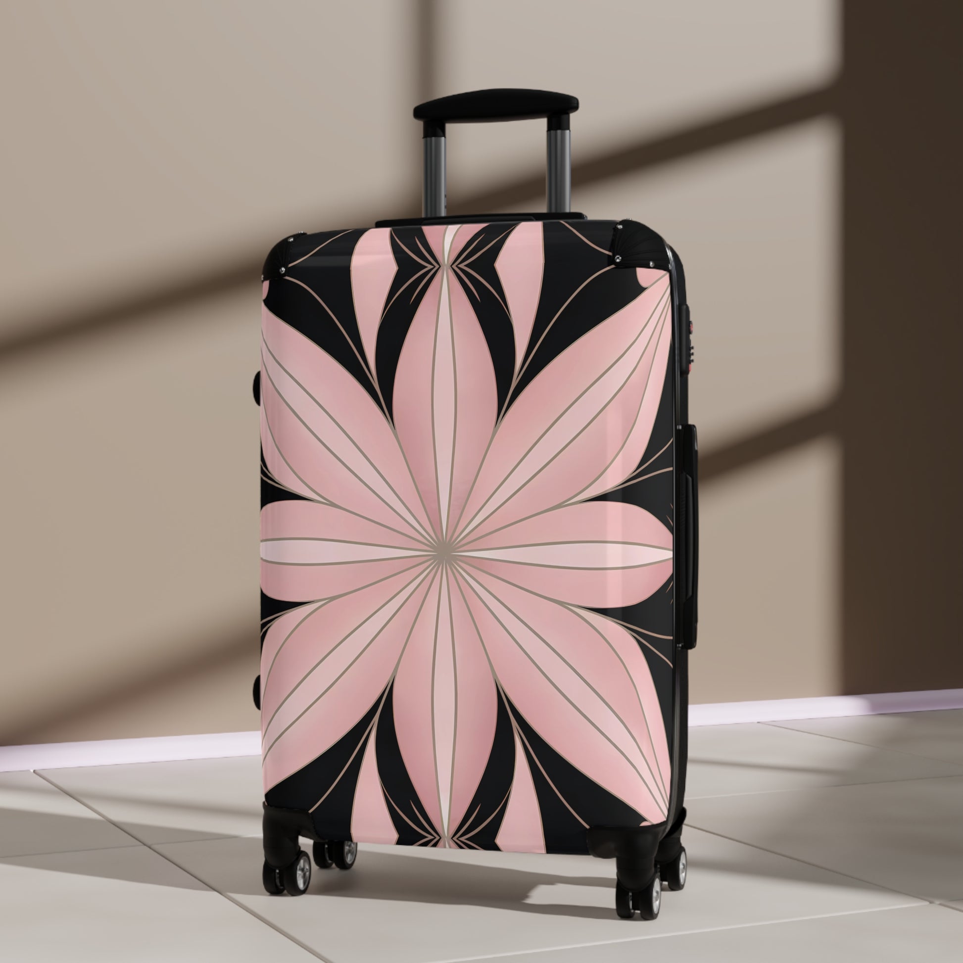 Suitcase, Luggage, Travel Bag, Art Deco, Flower Design, Pink and Black, Hollywood Regency, Unique Suitcase, Vintage Suitcase, Retro Travel - LOLA VEGAS ART