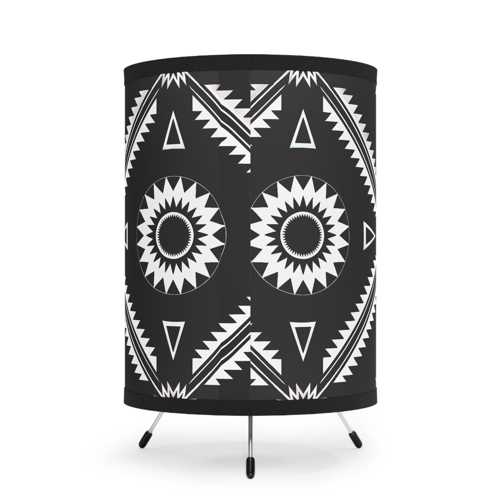 Modern Tribal Tripod Lamp, Boho Home Decor, Unique Lighting, Stylish Floor Lamp, Gift for Her, Cozy Room Accent, Black and White Design - LOLA VEGAS ART