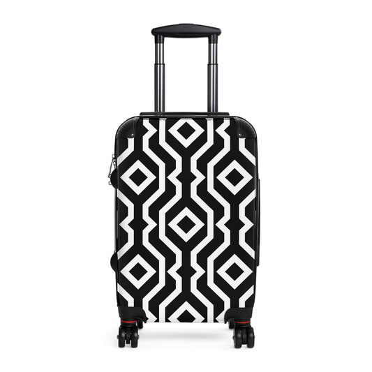 Black White Geometric Pattern Suitcase | Modern Diamond Luggage