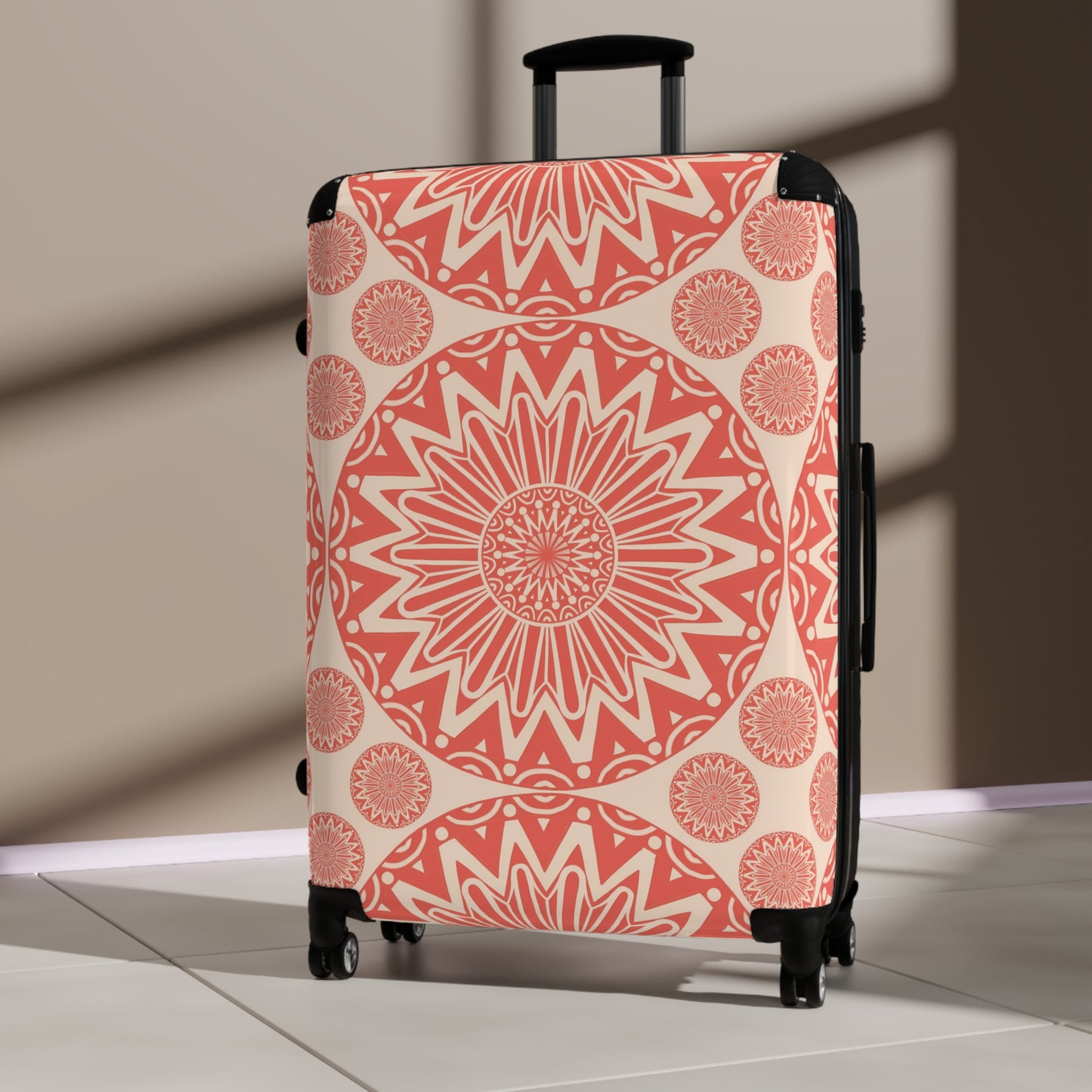 Orange Bohemian Mandala Suitcase: Stylish Travel Luggage, Personalized Bag, Perfect for Vacations, Gifts, Travel Enthusiasts