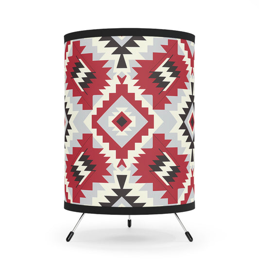 Tribal Pattern Tripod Lamp - Boho Home Decor, Native American Style, Cozy Lighting, Modern Vintage Accent, Unique Gift Idea - LOLA VEGAS ART
