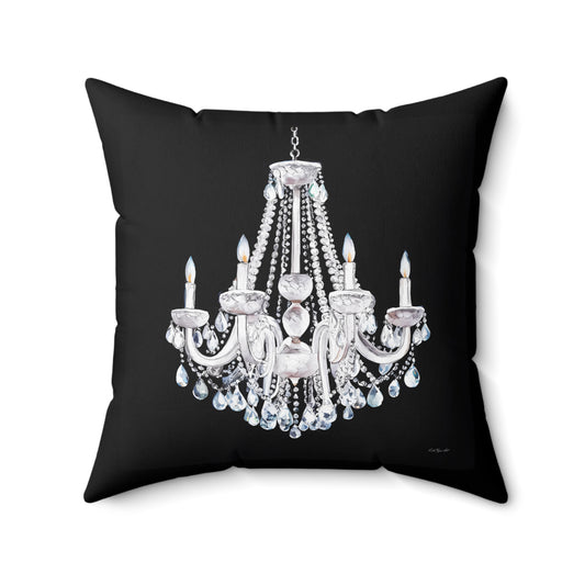 Gothic Pillow, Black Square Chandelier Pillow, Dramatic Gothic Home Decor, Glamorous Accent Pillow, Spun Polyester Square Pillow for Gothic - LOLA VEGAS ART