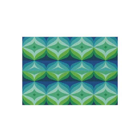 Geometric Leaf Pattern Outdoor/Indoor Rug | Blue Green Patio Mat