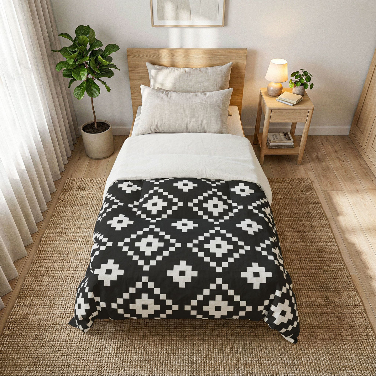 Black White Aztec Geometric Cotton Comforter
