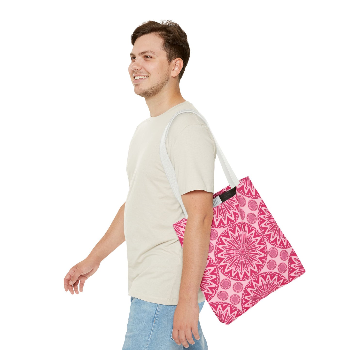 Bohemian Floral Tote Bag, Pink Mandala Shopper, Ec -Friendly Beach Tote, Gift for Her, Travel and Grocery Bag, Hippie Bag - LOLA VEGAS ART