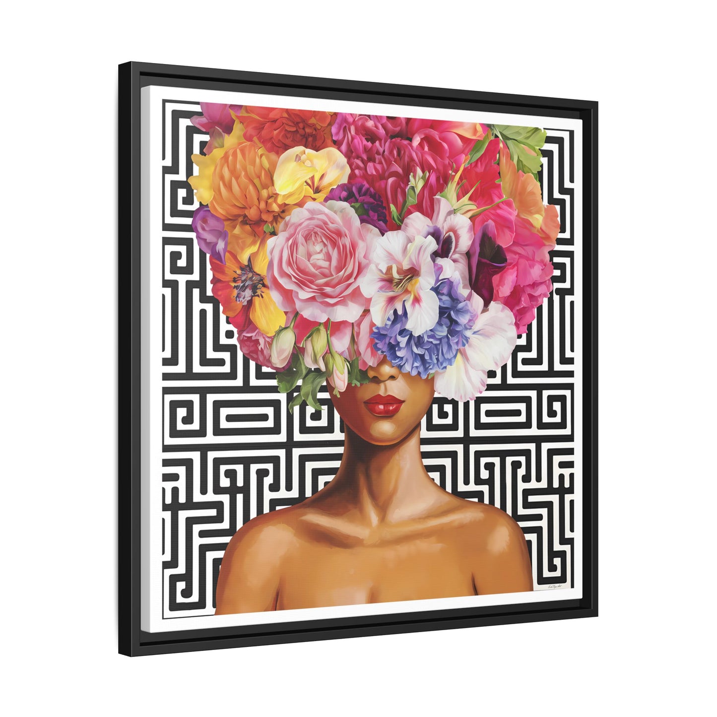 Framed Art Canvas: Vibrant Floral Portrait Decor, Boho Wall Art, Home Gallery, Gift for Her, Inspirational Art, Woman With Flower Head - LOLA VEGAS ART