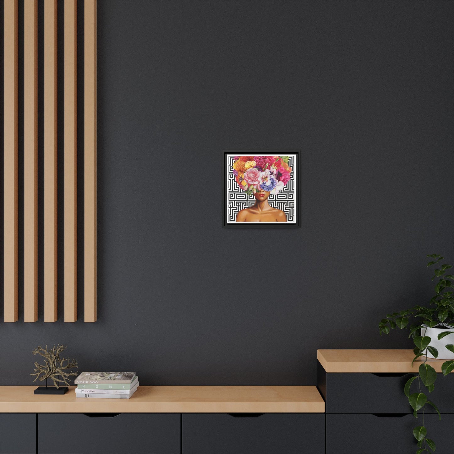 Framed Art Canvas: Vibrant Floral Portrait Decor, Boho Wall Art, Home Gallery, Gift for Her, Inspirational Art, Woman With Flower Head - LOLA VEGAS ART