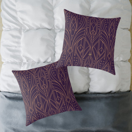 Art Deco Geometric Pattern Square Pillow | Purple Copper