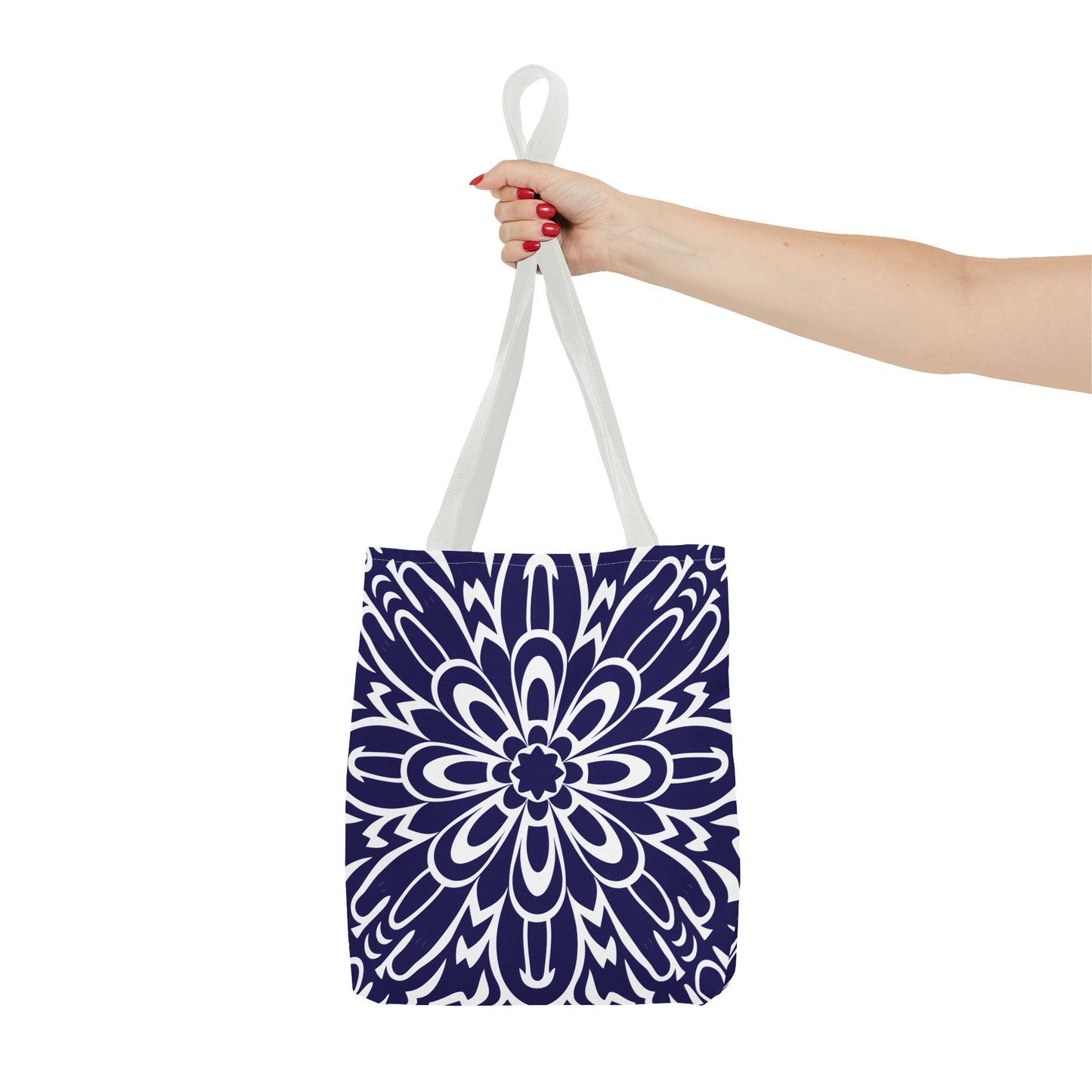 Vibrant Navy Blue and White Floral Tote Bag, Boho Chic Shopper Bag, Eco-Friendly Grocery Tote, Stylish Beach Bag, Gift for Mom or Bride - LOLA VEGAS ART