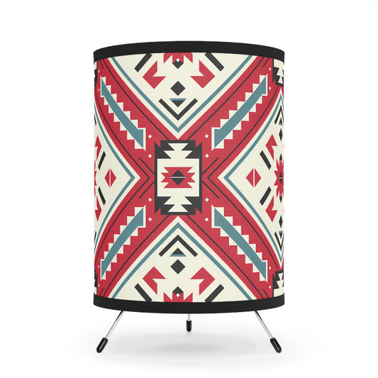 Bohemian Tripod Lamp with Geometric Shade, Vintage Home Decor, Table Lighting, Tribal Pattern Illuminate Your Space, Perfect for Cozy - LOLA VEGAS ART