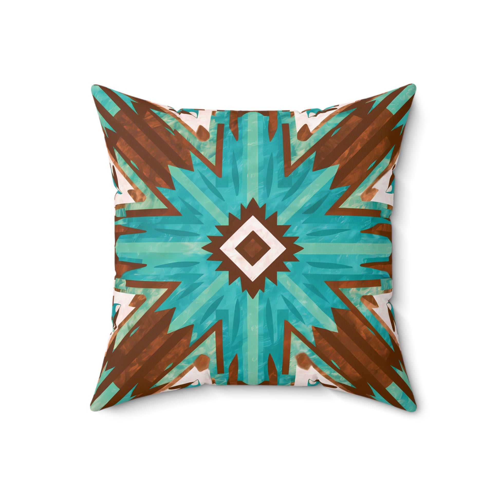 Boho Southwest Turquoise Brown Square Pillow, Eclectic Home Decor, Throw Cushion, Bohemian Accent Pillow, Tribal Decorative - LOLA VEGAS ART