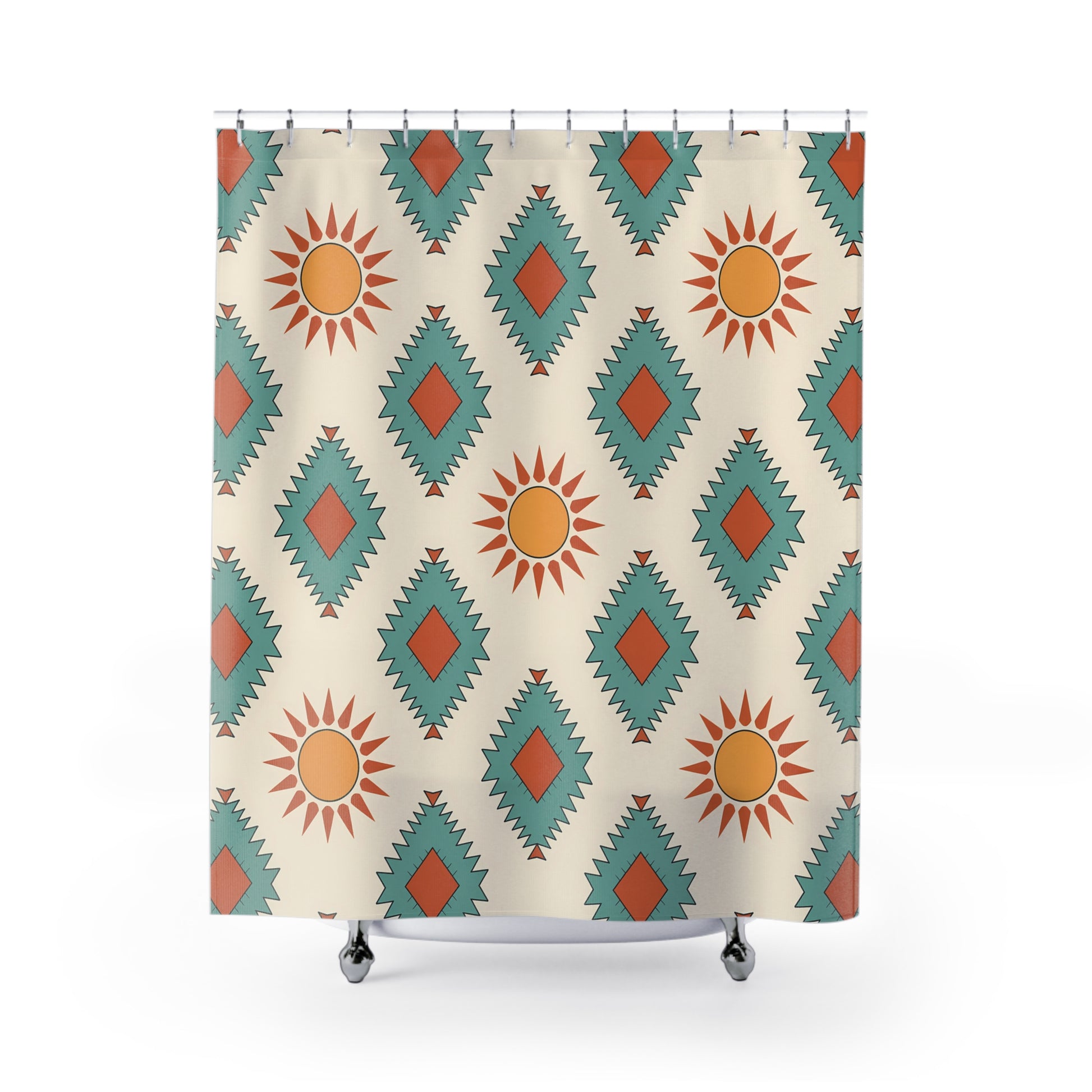 Boho Chic Shower Curtain - Art Deco Sun & Diamond Pattern, Bathroom Decor, Gift for Homeowners, Unique Gift, Bohemian Style - LOLA VEGAS ART