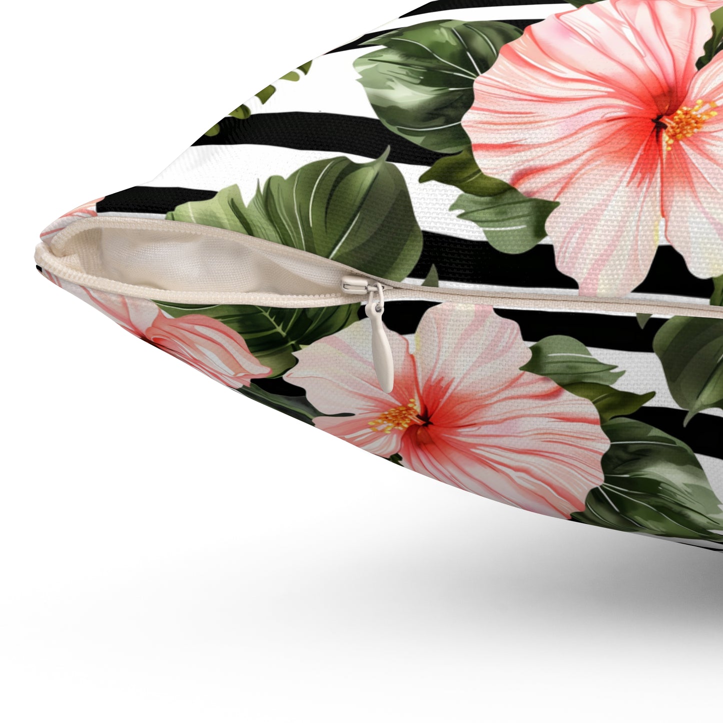 Tropical Pink, Green, Black Floral Throw Pillow - Relaxing Decor for Living Room, Bedroom, Summer Vibes, Gift for Home Lovers, Cushion - LOLA VEGAS ART