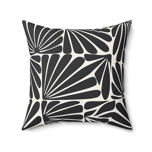 Boho Chic Square Pillow, Matisse Inspired Floral Print Home Decor, Vintage Throw Pillow, Black and Off-White Bohemian Cushion, Abstract - LOLA VEGAS ART