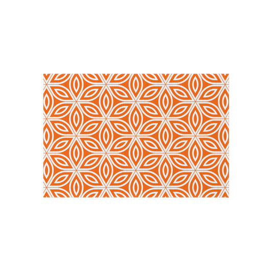 Geometric Floral Tile Outdoor/Indoor Rug | Orange Patterned Patio Mat