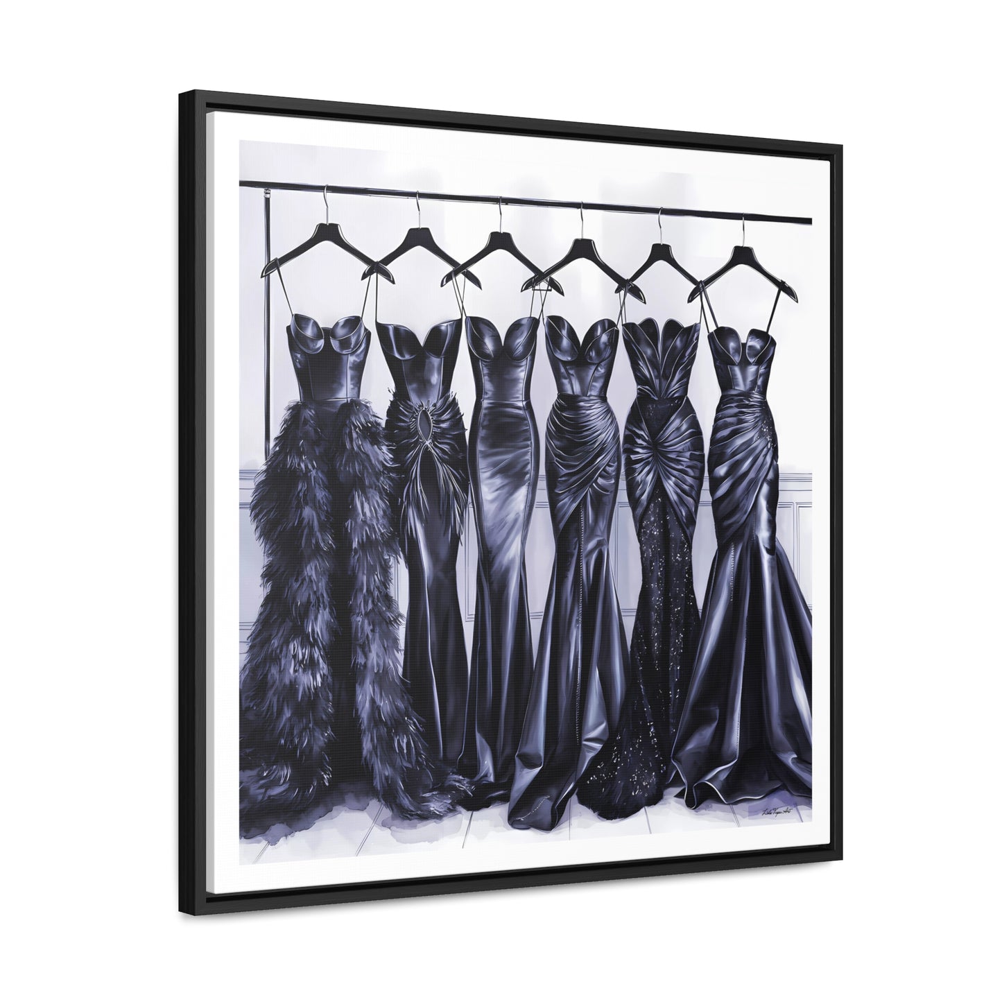 Fashion Wall Art Square Frame, Black Evening Gowns Canvas, Hollywood Regency Glam Home Decor, Gallery Canvas Wraps, Square Frame, Square - LOLA VEGAS ART