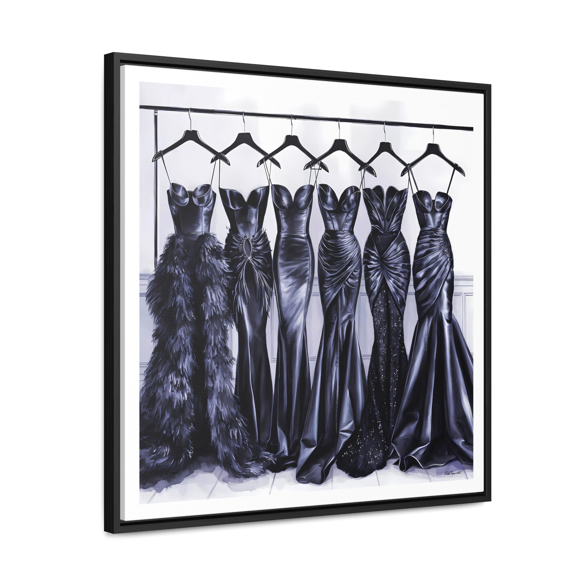 Fashion Wall Art Square Frame, Black Evening Gowns Canvas, Hollywood Regency Glam Home Decor, Gallery Canvas Wraps, Square Frame, Square - LOLA VEGAS ART